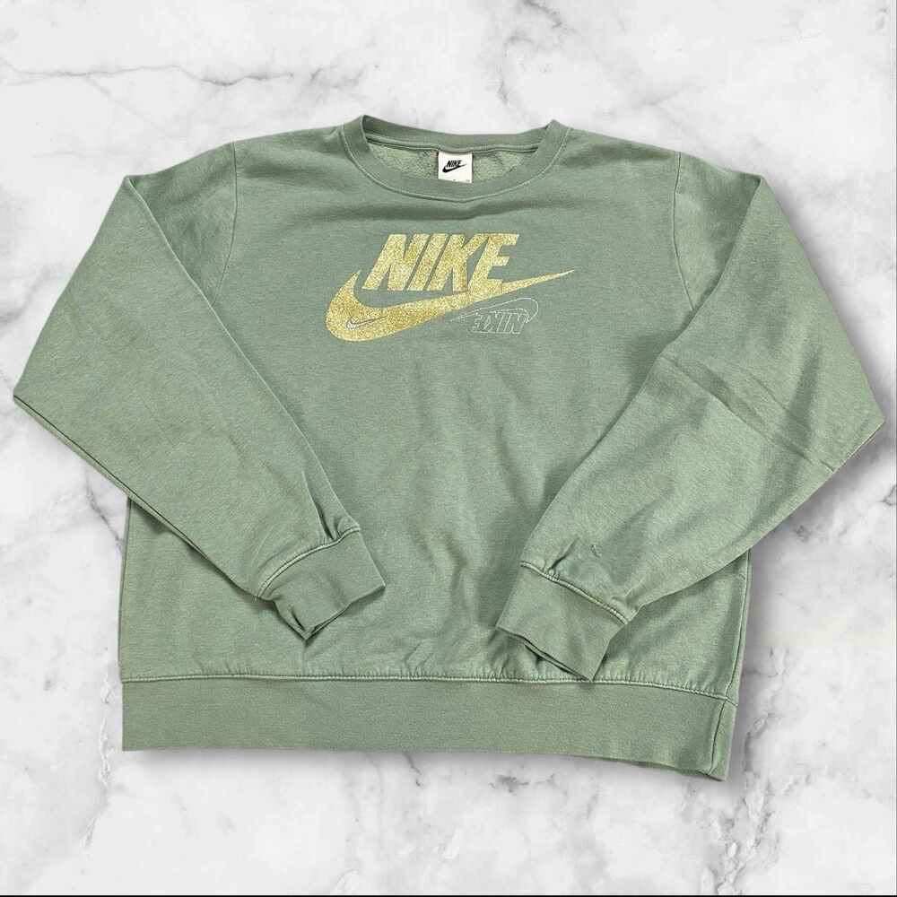 Nike Women's Fleece Sweatshirt Small Seafoam‎ Green Glitter Logo